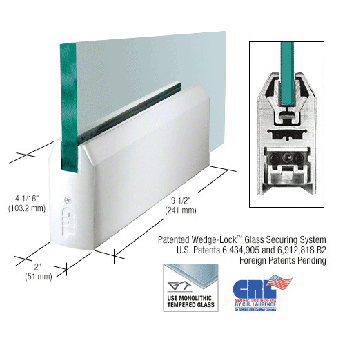 CRL DR4TPS12P Polished Stainless 1/2" Glass 4" Tapered Door Rail Without Lock - 9-1/2" Patch