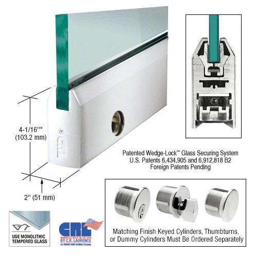 CRL DR4TPS12SL Polished Stainless 1/2" Glass 4" Tapered Door Rail With Lock - 35-3/4" Length