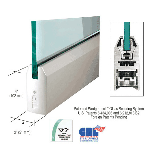 CRL DR4TSA12S Satin Anodized 1/2" Glass 4" Tapered Door Rail Without Lock - 35-3/4" Length