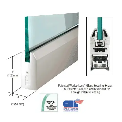 Satin Anodized 3/8" Glass 4" Tapered Door Rail Without Lock - Custom Length