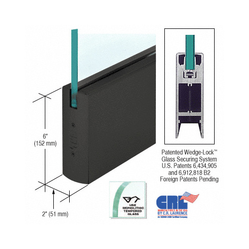 Oil Rubbed Bronze 1/2" Glass 6" Square Door Rail Without Lock - Custom Length