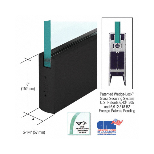 Oil Rubbed Bronze 3/4" Glass 6" Square Door Rail Without Lock - Custom Length