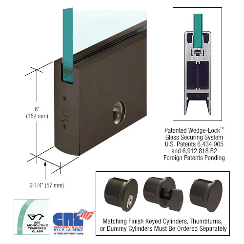 Oil Rubbed Bronze 5/8" Glass 6" Square Door Rail With Lock - Custom Length