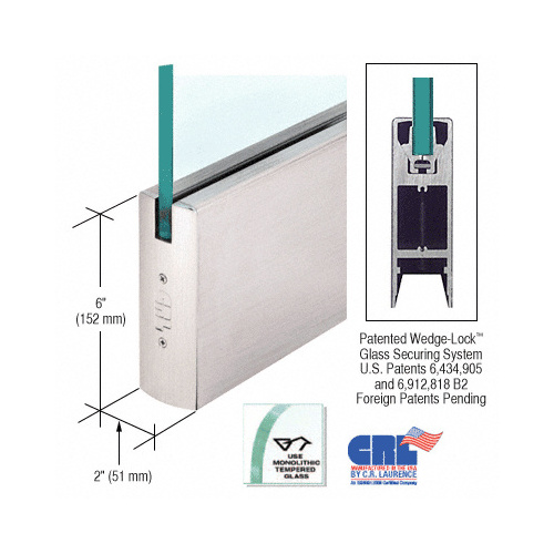 Brushed Stainless 3/8" Glass 6" Square Door Rail Without Lock - Custom Length