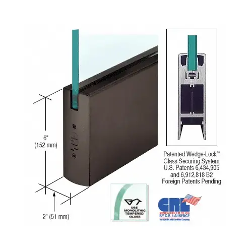 Black Bronze 1/2" Glass 6" Square Door Rail Without Lock - Custom Length