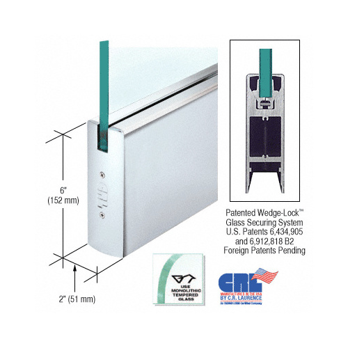 Polished Stainless 1/2" Glass 6" Square Door Rail Without Lock - Custom Length