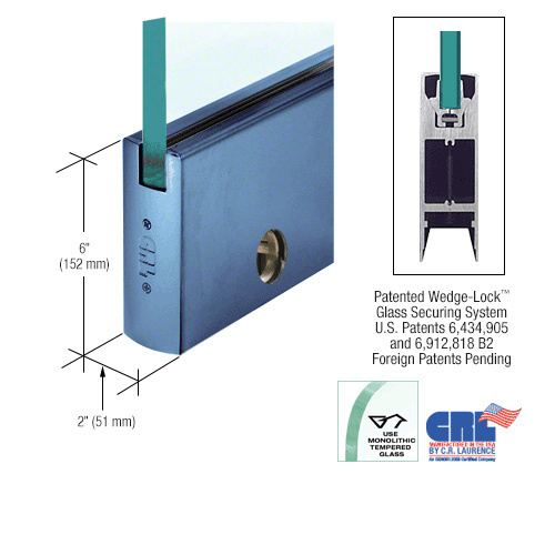 Powder Coated Custom Color 1/2" Glass 6" Square Door Rail With Lock - Custom Length