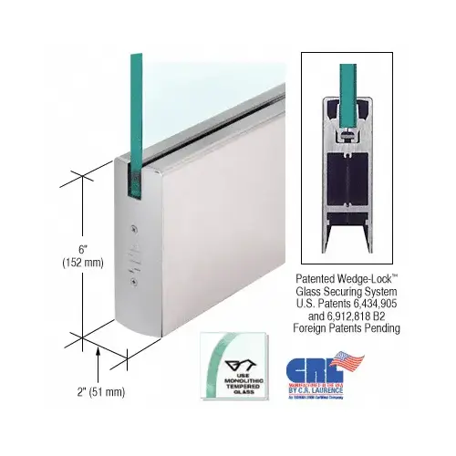 Satin Anodized 3/8" Glass 6" Square Door Rail Without Lock - Custom Length
