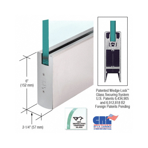 Satin Anodized 3/4" Glass 6" Square Door Rail Without Lock - 35-3/4" Length