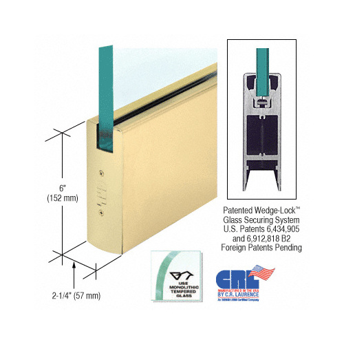 Satin Brass 3/4" Glass 6" Square Door Rail Without Lock - Custom Length