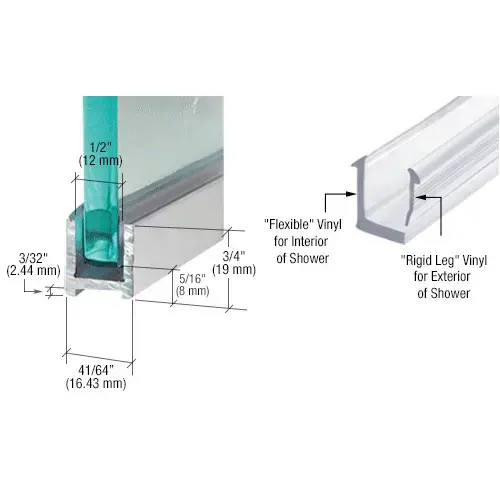 CRL DUC38BA Brite Anodized Dry Glaze U-Channel With Vinyl - 95" Stock Length