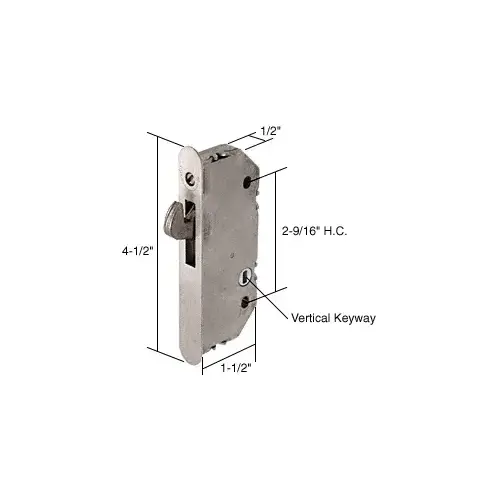 1/2" Wide Stainless Steel Mortise Lock with 2-9/16" Screw Holes with Vertical Keyway