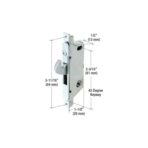 1/2" Wide Round End Face Plate Mortise Lock for Doors - 45 Degree Keyway