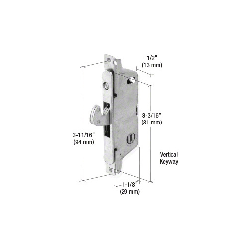 1/2" Wide Stainless Steel Round End Face Plate Mortise Lock With 3-11/16" Screw Holes for Doors - Vertical Keyway