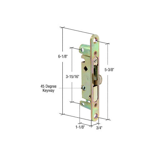CRL E2468 3/4" Wide Mortise Lock 5-3/8" with Screw Holes with 45 Degree Keyway