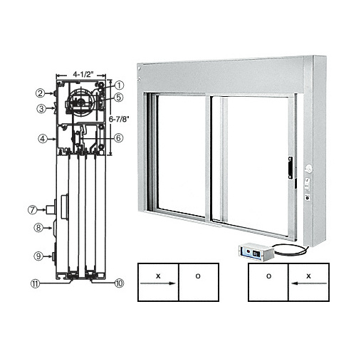 Satin Anodized Custom Size All Electric Fully Automatic Deluxe Sliding Service Window XO or OX With Aluminum Half Bottom Track