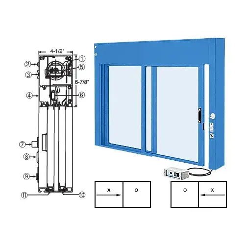 Powder Painted (Specify) Custom Size All Electric Fully Automatic Deluxe Sliding Service Window XO or OX With Aluminum Half Bottom Track