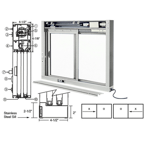 Satin Anodized Custom Size All Electric Fully Automatic Deluxe Sliding Service Window XO or OX With Stainless Steel Sill