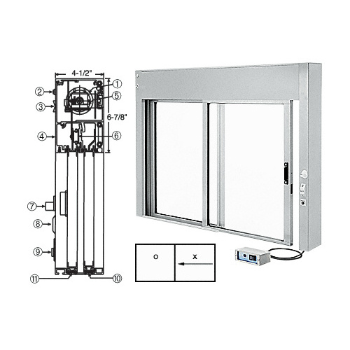 Satin Anodized 48" x 30" All Electric Fully Automatic Deluxe Sliding Service Window OX (Clerk Side) No Bottom Track