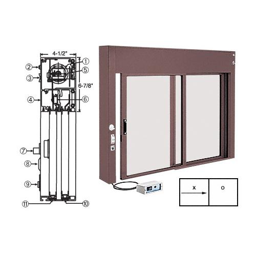 Dark Bronze 48" x 30" All Electric Fully Automatic Deluxe Sliding Service Window XO (clerk side) No Bottom Track