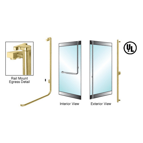 Polished Brass Right Hand Reverse Rail Mount Keyed Access "F" Exterior Top Securing Electronic Egress Control Handle