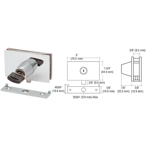 Chrome Square Plunger Lock with Strike - Keyed Alike