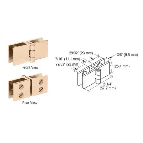 Brass Wide Face Glass-to-Glass Out-Swing Set Screw Hinge - pack of 2