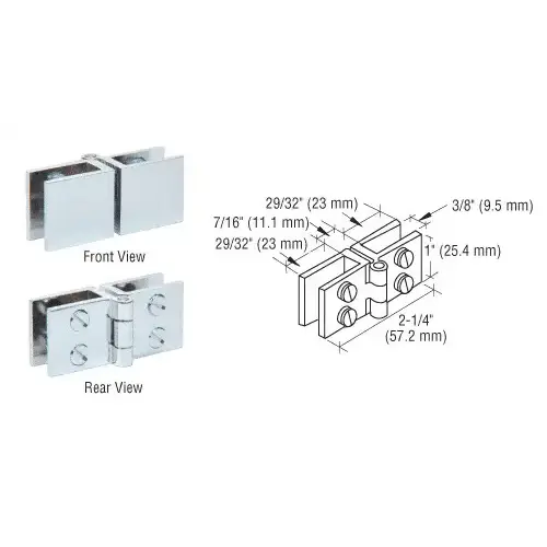 Chrome Wide Face Glass-to-Glass In-Swing Set Screw Hinge - pack of 2