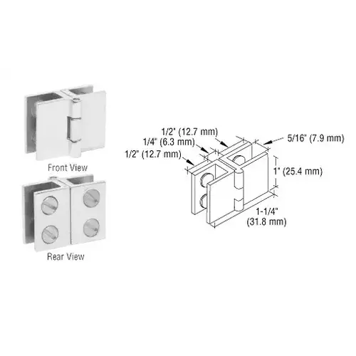 Chrome 1" Glass-to-Glass Out-Swing Set-Screw Hinge - pack of 2