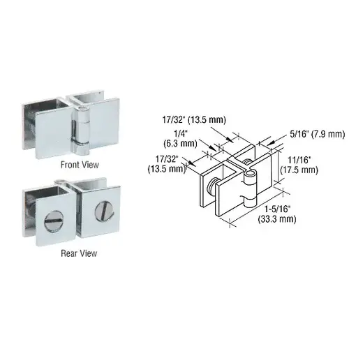 Chrome Small Glass-to-Glass Out-Swing Set Screw Hinge - pack of 2