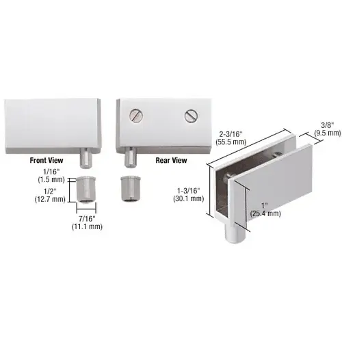 Satin Chrome Wide Glass Door Pivot Hinge - pack of 2