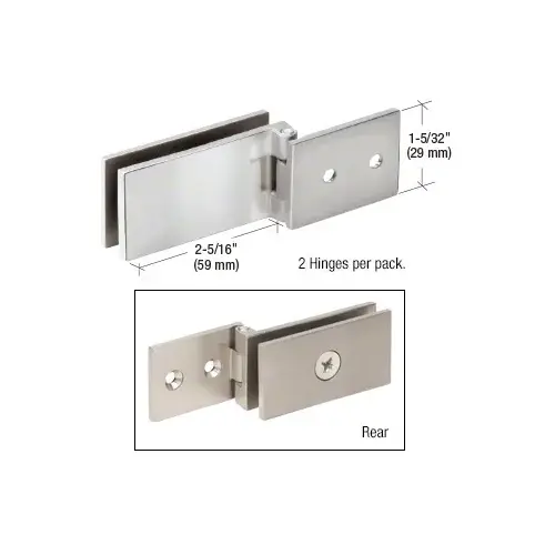 Polished Chrome Light Duty Frameless Cabinet Door Hinge - Square Corner Style - pack of 2