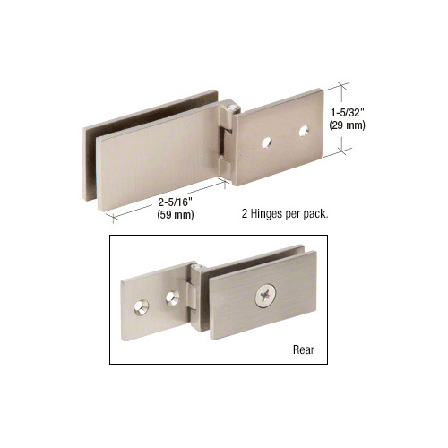 Brushed Nickel Light Duty Frameless Cabinet Door Hinge - Square Corner Style - pack of 2