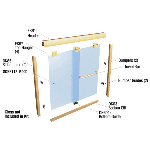 CRL EK146072BGA Brite Gold Anodized 60" x 72" Suite "EK" Series Shower Door Kit NO GLASS INCLUDED