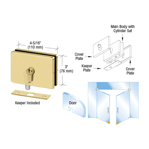 Polished Brass European EUR Series Glass Mounted Patch Lock With Keeper Plate