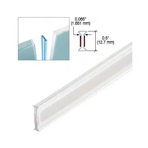 Clear Copolymer Strip for 180 Degree Glass-to-Glass Joints - 1/2" (12mm) Tempered Glass -  48" Stock Length - pack of 50