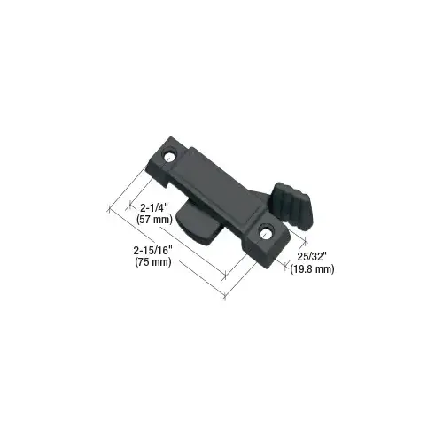 Black Sliding Window Lock with 2-1/4" Screw Hole and 3/8" Latch Projection - Bulk 20/Pk