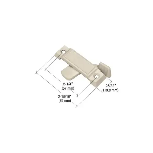 Tan Sliding Window Lock with 2-1/4" Screw Holes and 1/2" Latch Projection