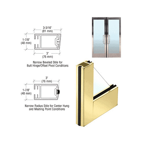 3" Polished Brass Narrow Stile Clad Full Framed Door