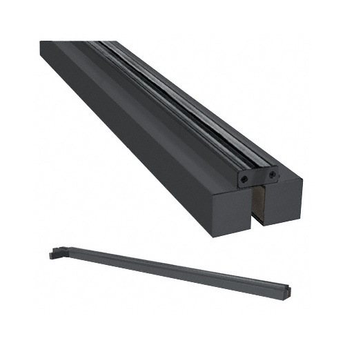 Black Powder Coated Custom Size Single Door Glass-to-Wall Floating Header with Fin Brackets