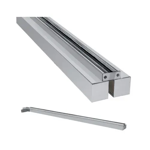 Brushed Stainless Custom Size Double Door Glass-to-Wall Floating Header with Fin Brackets