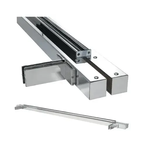 Polished Stainless Custom Size Double Door Floating Header with Fin Brackets for 1/2" Glass