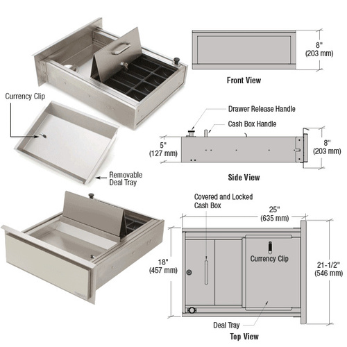 Brushed Stainless Steel Transaction and Cash Box Drawer