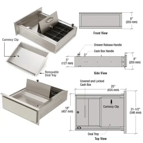 CRL FL4463 Brushed Stainless Steel Transaction and Cash Box Drawer