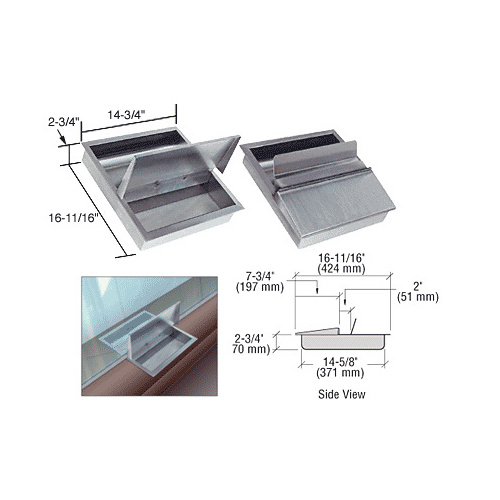 Brushed Stainless Steel 14-3/4" Wide x 16-11/16" Deep x 2-3/4" High Recessed Deal Tray with Flip Lid