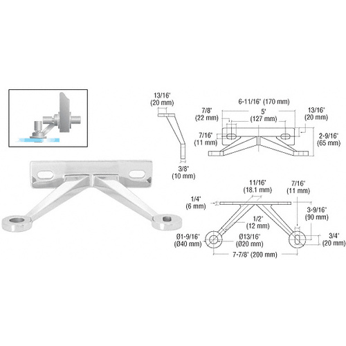 Polished Stainless Regular Duty Spider Fitting Double Arm "V" Wall Mount Frame