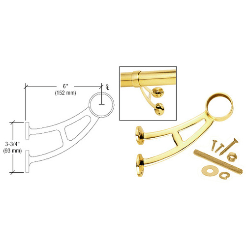 Polished Brass Bar Foot Railing Bracket for 1-1/2" Tubing