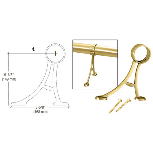 Polished Brass Floor Mount Foot Railing Bracket for 2" Tubing