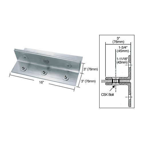 316 Brushed Stainless 16" Fin Top/Bottom Shoe Fitting for 3/4" Glass