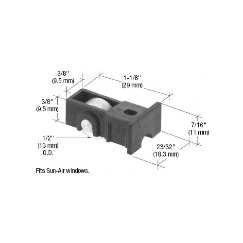 CRL G3143 1/2" Flat Steel Sliding Window Roller with 23/32" Wide Housing for Sun-Air Windows